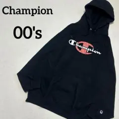 【人気】Champion ビッグシルエットアメリカ輸入限定デザインフーディー黒系