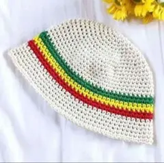 コットン　58 ラスタカラー　クラッシャーハット　クロシェハット　バケットハット