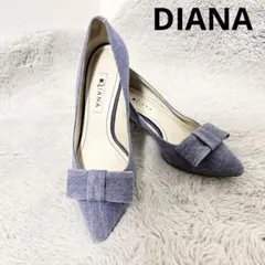 【DIANA】 ダイアナ パンプス ハイヒール リボン ネイビー　デニム