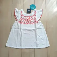 新品　ブリーズ　刺繍　チュニック　ノースリーブ　半袖　Tシャツ　フリル　ホワイト