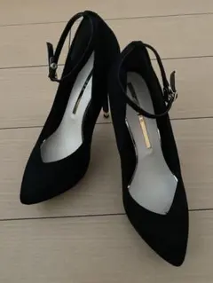 R&Eストラップ黒ハイヒール厚底ポインテッドトゥスエード23.5センチ