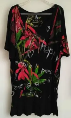 Desigual デシグアル 花柄カットソー　チュニック　美品　L 刺繍ロゴ