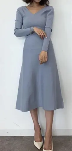 JENNE 細見え リブワンピース 水色 ニットワンピース 美品 半袖ニット