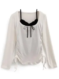 GRL フリルリボンキャミソール✕ドロストトップスアンサンブル[ac2472]