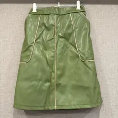グリーン 合成皮革 スカート ウエストゴム