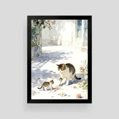 手描き アクリル画 街並み 海 猫 風景画 イラスト インテリア 絵画