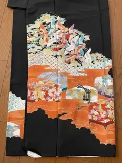 黒留袖 鶴 花 梅 古典的 刺繍 正絹 比翼仕立て