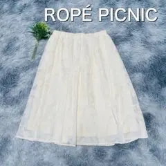 ROPÉ PICNIC花柄レースフレアスカート（M）ホワイト　膝丈　ウエストゴム