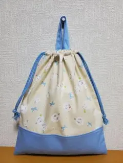 持ち手付き巾着袋 上靴入れ お道具袋 シマエナガとリボン そら - メルカリ