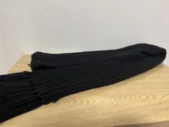 ブラックリブ編みマフラー フリンジ付き