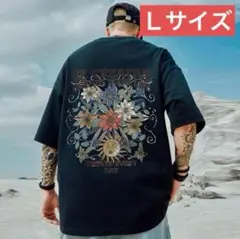 Tシャツ（Lサイズ/ブラック）半袖トップスサンムーン春夏秋プリント洋服036