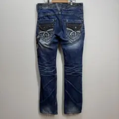 163 RED PEPPER スカル刺繍ウィングフレアデニム Y2K鬼ヒゲ青