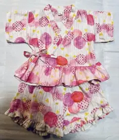 アプレレクール　甚平　90 ピンク　水玉模様　チュール　フリル　夏祭り