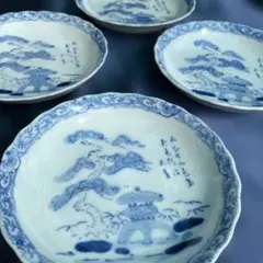 579)アンティークな青白い風景画の浅皿4枚セット - メルカリ