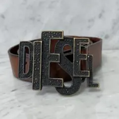 DIESEL ディーゼル ブラウン ベルト 本革 金属バックル ロゴ ビンテージ