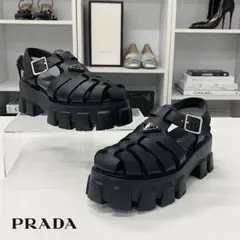 極美 PRADA モノリス サンダル ラバーサンダル 厚底 三角ロゴ 38号