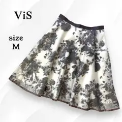 【ビス】花柄シアーひざ丈フレアスカート　白黒グレーM　モノトーン上品クラシカルのサムネイル