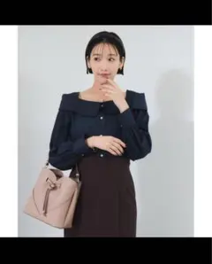 ネイビー オフショルダー 長袖シャツ