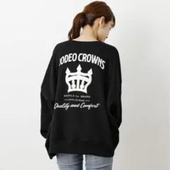美品 RODEO CROWNS レザーパッチ ロゴ スウェット ブラック F