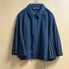 ZARA ブラック　プリーツスリープポプリンシャツ　L