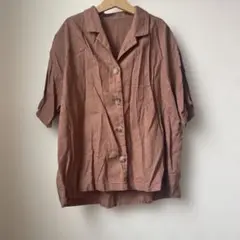 GU リネンブレンドオープンカラーシャツ　ブラウン　M