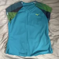 Mizuno メッシュ Vネック Tシャツ 青