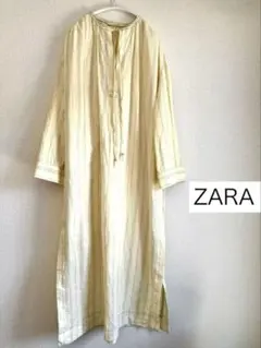 ZARA 刺繍 ストライプ ワンピース S 生成り チュニック