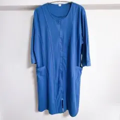 【大きいサイズXL】ジップアップ チュニック ワンピース ブルー ポケット付き