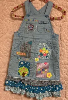 メゾピアノ　水色 ジャンバースカート 花柄 フリル付き