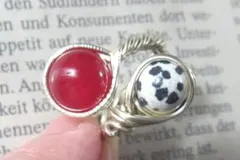 レッドジェイド＆ダルメシアンTwinリング☆指輪GOLDハンドメイド