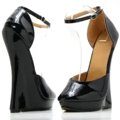 セパレート ハイヒールパンプス エナメルブラック 28cm
