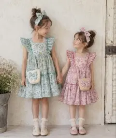 リバティハンドメイドワンピース　120cm（左グリーン）