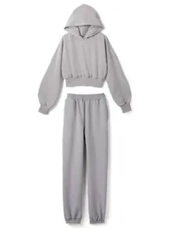 裏起毛クロップド丈パーカーXジョガーパンツセットアップ　ブラック　黒　スウェット