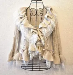 axes femme フリル襟編み上げニットボレロカーディガン羽織り