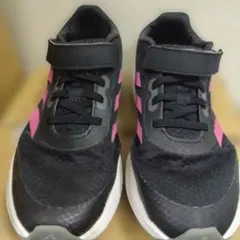 adidas キッズ スニーカー ブラック ピンク 23cm