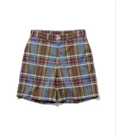 ビームスプラスBEAMS PLUSプレーンフロントポリエステルチェックショーツ