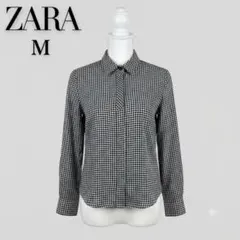 ZARA 千鳥格子柄 長袖シャツ モノトーン トルコ製 M 美品 レア チェックのサムネイル