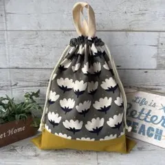 No.627 体操服袋　着替え袋　北欧風花柄グレー　入園入学　女の子