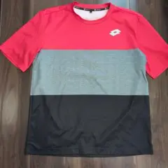 Lotto ストライプ Tシャツ Lサイズ 赤/灰/黒