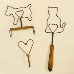 ワイヤー雑貨　ワイヤークラフト　カントリー雑貨　犬 猫 ハート 3点セット