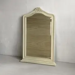 古い木製 壁掛け鏡 ウォールミラー 店舗什器 シャビー ホワイト