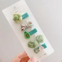 アボカド?花モチーフ ヘアクリップ 5個セット