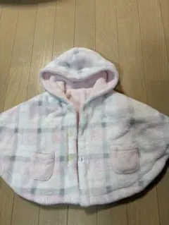 【新品未使用品】フリース ベビーポンチョ チェック柄 ピンク