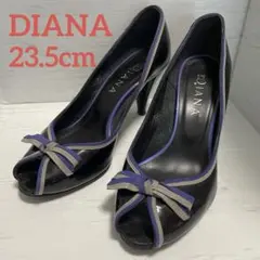 【美品】 DIANA オープントゥ エナメルパンプス 23.5cm 黒 紫のサムネイル