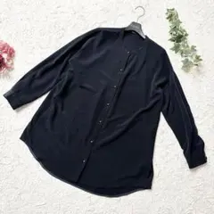 美品✨ロートレアモン ノーカラー シャツ ブラウス 比翼仕立て ネイビー 38のサムネイル