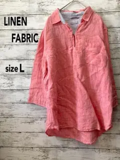 リネンファブリック【L】七部袖リネンシャツ　レッド