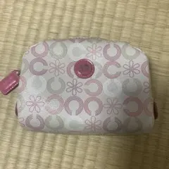 COACH 花柄ポーチ ホワイト/ピンク 中型