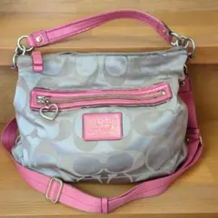 COACH シグネチャー 2way ショルダーバッグ ベージュ/ピンク