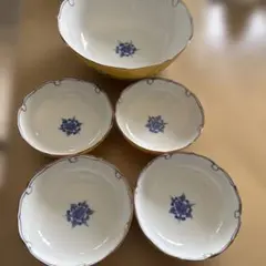 たち吉 黄地輪花 小鉢 中鉢 深皿 染付 食器 和食器 イエロー 黄色 5客揃