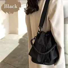 ショルダーバッグ レディース 巾着バッグ 2way ブラック 大容量 軽量 韓国